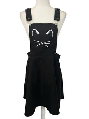 Cat Graphic Overall Dress / Black / Size: OXL / Anime Inspired / Whimsy / Kawaii